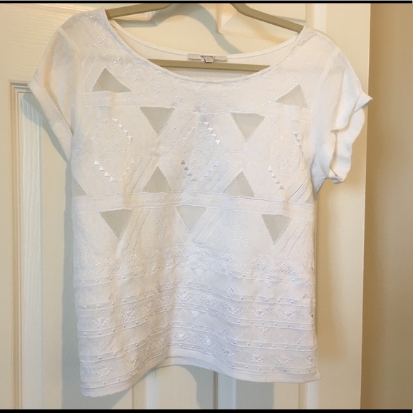 Miss Me Tops - NWT MISS ME Off-white Cotton Top Mesh Triangles